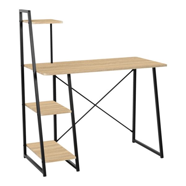 375 000005 Office desk with shelves Deckstor pakoworld in oak color with black metal legs 102x50x117cmOffice furniture > Working desk
