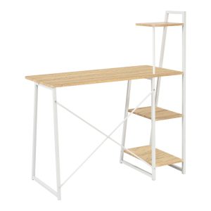 375 000006 2 Office desk with shelves Deckstor pakoworld in oak color with white metal legs 102x50x117cmOffice furniture > Working desk