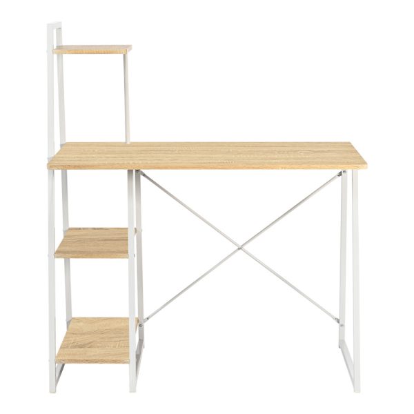375 000006 3 Office desk with shelves Deckstor pakoworld in oak color with white metal legs 102x50x117cmOffice furniture > Working desk