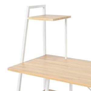 375 000006 4 Office desk with shelves Deckstor pakoworld in oak color with white metal legs 102x50x117cmOffice furniture > Working desk