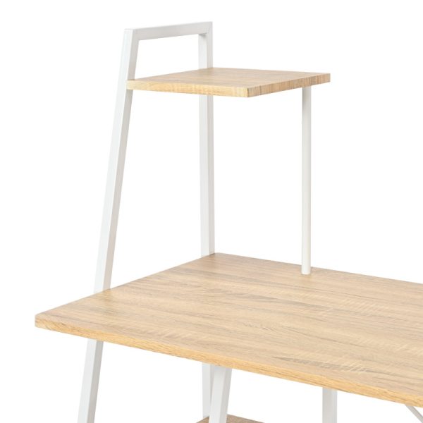 375 000006 4 Office desk with shelves Deckstor pakoworld in oak color with white metal legs 102x50x117cmOffice furniture > Working desk
