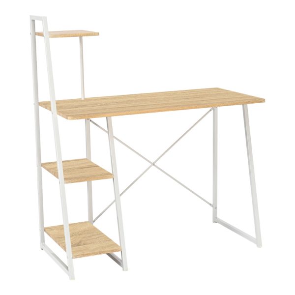 375 000006 Office desk with shelves Deckstor pakoworld in oak color with white metal legs 102x50x117cmOffice furniture > Working desk