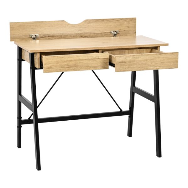 375 000007 2 Office desk with drawers Lione pakoworld in oak color with black metal legs 90x50x75cmOffice furniture > Working desk