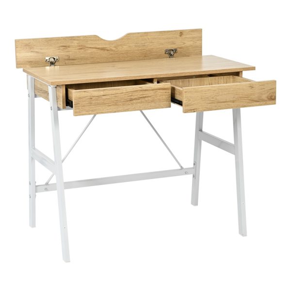 375 000008 2 Office desk with drawers Lione pakoworld in oak color with white metal legs 90x50x75cmOffice furniture > Working desk