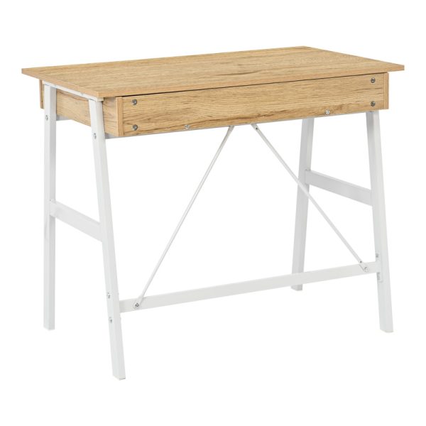 375 000008 3 Office desk with drawers Lione pakoworld in oak color with white metal legs 90x50x75cmOffice furniture > Working desk