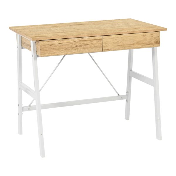 375 000008 Office desk with drawers Lione pakoworld in oak color with white metal legs 90x50x75cmOffice furniture > Working desk