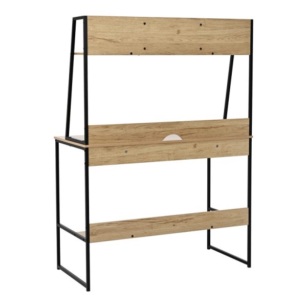 375 000011 2 Office desk with shelf Herbey pakoworld in oak color with black metal leg 100x48x139cmOffice furniture > Working desk