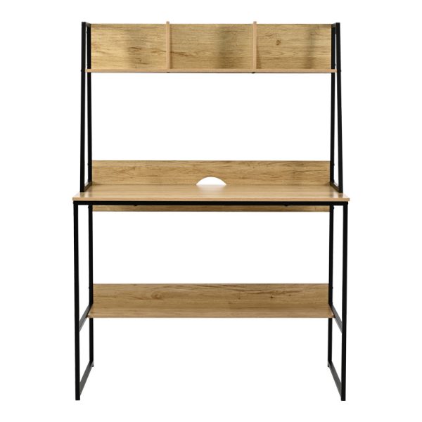 375 000011 3 Office desk with shelf Herbey pakoworld in oak color with black metal leg 100x48x139cmOffice furniture > Working desk