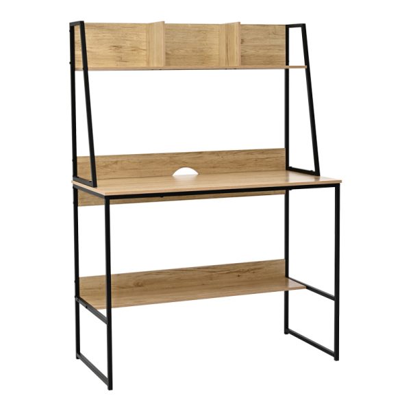 375 000011 Office desk with shelf Herbey pakoworld in oak color with black metal leg 100x48x139cmOffice furniture > Working desk
