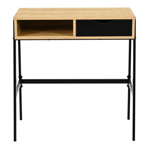 375 000013 3 Office desk with shelf and drawer Rezio pakoworld in oak color with black metal leg 75x45x76cmOffice furniture > Working desk