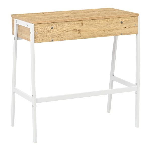 375 000014 2 Office desk with shelf and drawer Rezio pakoworld in oak-white color with black metal leg 75x45x76cmOffice furniture > Working desk