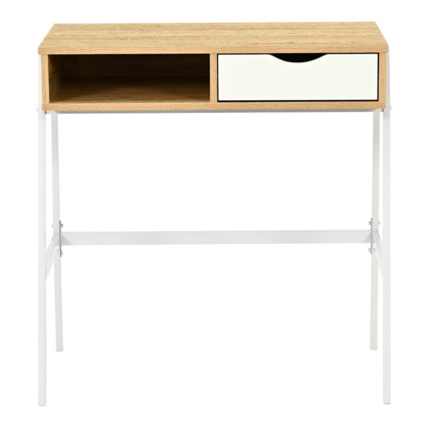 375 000014 3 Office desk with shelf and drawer Rezio pakoworld in oak-white color with black metal leg 75x45x76cmOffice furniture > Working desk