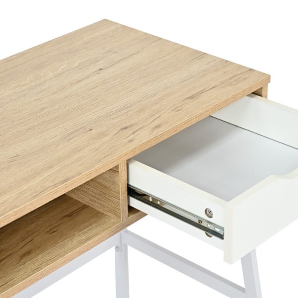 375 000014 4 Office desk with shelf and drawer Rezio pakoworld in oak-white color with black metal leg 75x45x76cmOffice furniture > Working desk