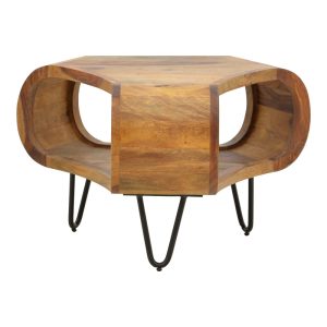 376 000009 2 Merck pakoworld table solid sheesham wood in walnut color with black metal legs D55x38cmIndoor furniture > Coffee tables