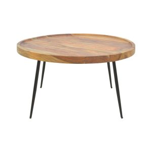 376 000010 2 Tavolo pakoworld table, solid sheesham wood in walnut color with black metal legs, Φ75x39cmIndoor furniture > Coffee tables