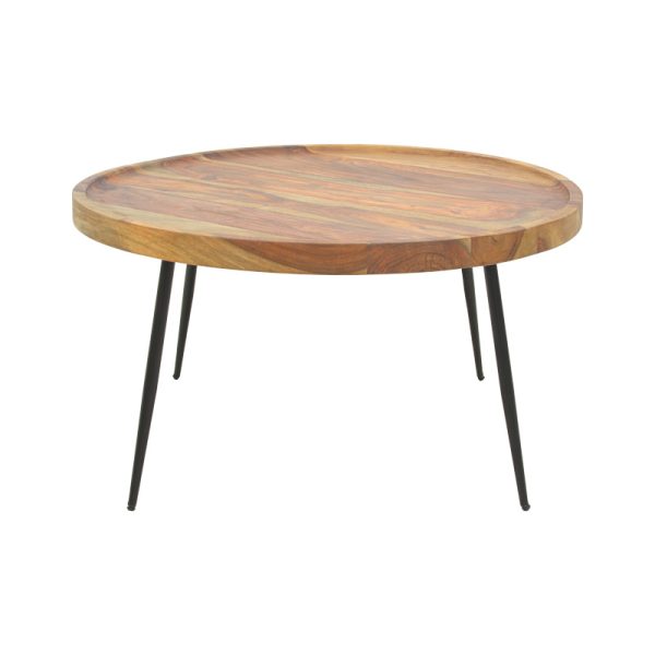 376 000010 2 Tavolo pakoworld table, solid sheesham wood in walnut color with black metal legs, Φ75x39cmIndoor furniture > Coffee tables