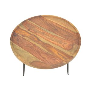376 000010 3 Tavolo pakoworld table, solid sheesham wood in walnut color with black metal legs, Φ75x39cmIndoor furniture > Coffee tables