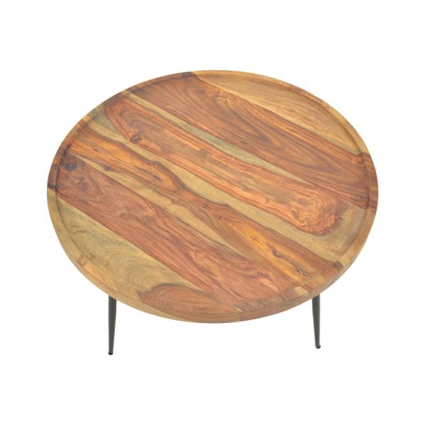 376 000010 3 Tavolo pakoworld table, solid sheesham wood in walnut color with black metal legs, Φ75x39cmIndoor furniture > Coffee tables