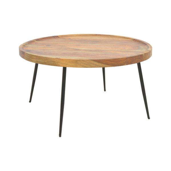 376 000010 Tavolo pakoworld table, solid sheesham wood in walnut color with black metal legs, Φ75x39cmIndoor furniture > Coffee tables