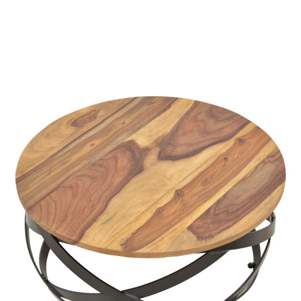 376 000011 2 Monar pakoworld table, solid sheesham wood in walnut color with black metal legs, Φ60x30cmIndoor furniture > Coffee tables
