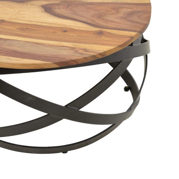 376 000011 3 Monar pakoworld table, solid sheesham wood in walnut color with black metal legs, Φ60x30cmIndoor furniture > Coffee tables