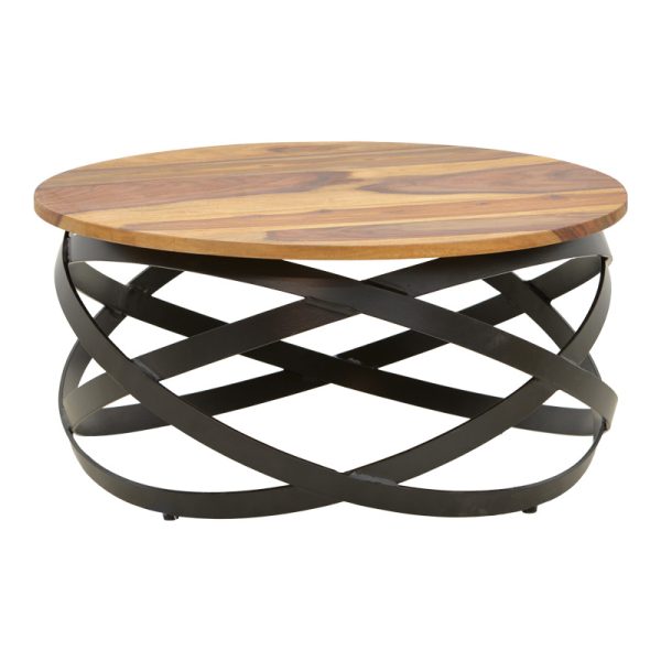 376 000011 Monar pakoworld table, solid sheesham wood in walnut color with black metal legs, Φ60x30cmIndoor furniture > Coffee tables