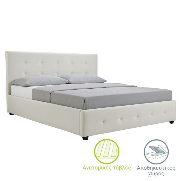 006 000016 Double bed Roi pakoworld PU with storage space in white matte 160x200Indoor furniture > Beds