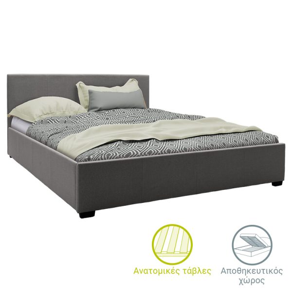 006 000043 Double bed Norse pakoworld fabric with storage space in dark grey in matte 160x200cmIndoor furniture > Beds
