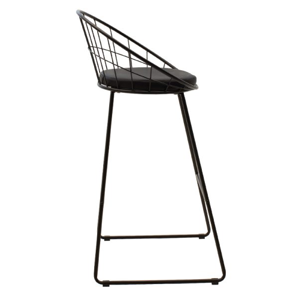 058 000022 2 Seth pakoworld bar stool black metal wire with black pvc cushionIndoor furniture > Bar stools