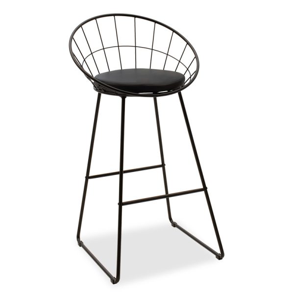 058 000022 Seth pakoworld bar stool black metal wire with black pvc cushionIndoor furniture > Bar stools