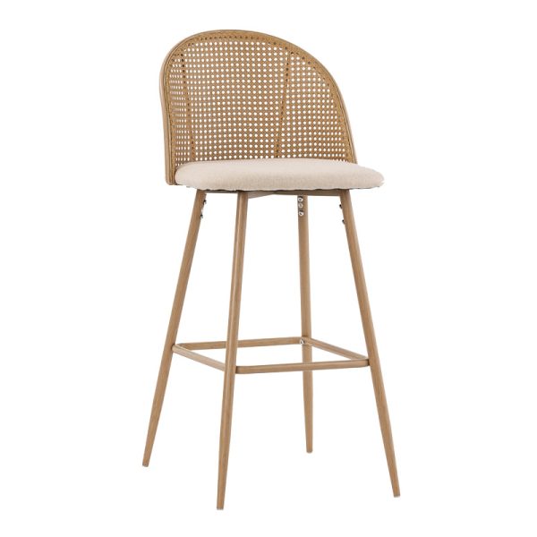 058 000062 Bar stool Kace pakoworld pe rattan natural-fabric natural-metal natural 43x55x102cmIndoor furniture > Bar stools