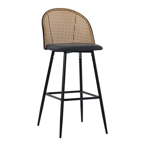 058 000063 Bar stool Kace pakoworld pe rattan natural-pu dark grey-metal black 43x55x102cmIndoor furniture > Bar stools