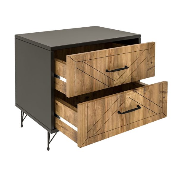 071 000789 2 Nightstand PWF-0279 pakoworld with 2 drawers in dark grey - pine colour 50x40x55cmIndoor furniture > Bedside tables