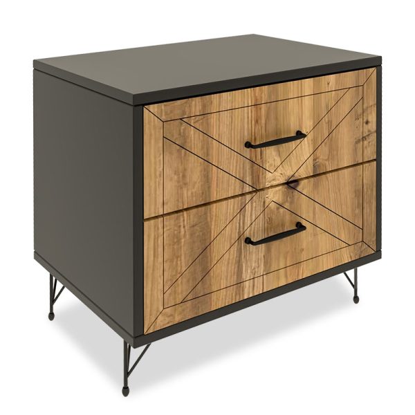 071 000789 Nightstand PWF-0279 pakoworld with 2 drawers in dark grey - pine colour 50x40x55cmIndoor furniture > Bedside tables