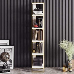 071 000857 2 Bookcase Marble pakoworld in white marble color with golden metal frame 32x38,5x178,5cmIndoor furniture > Bookshelves