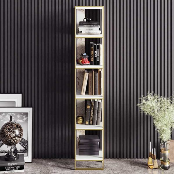 071 000857 2 Bookcase Marble pakoworld in white marble color with golden metal frame 32x38,5x178,5cmIndoor furniture > Bookshelves