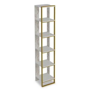 071 000857 Bookcase Marble pakoworld in white marble color with golden metal frame 32x38,5x178,5cmIndoor furniture > Bookshelves