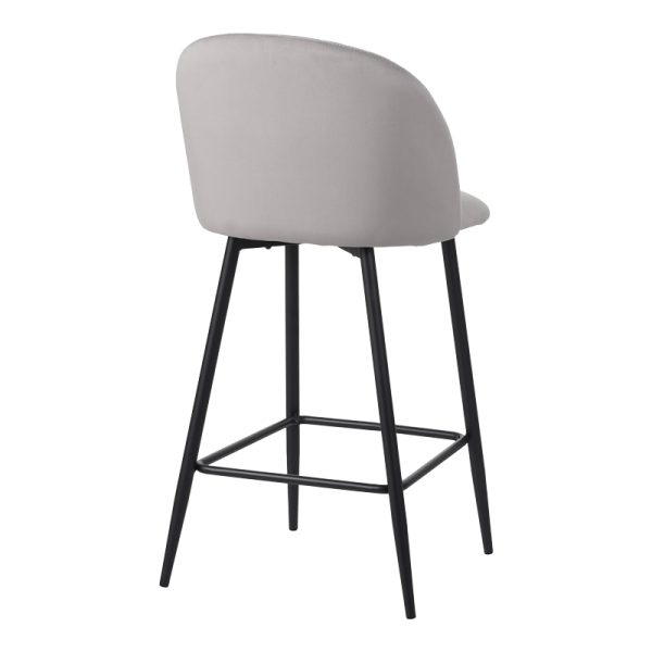 096 000049 2 Barow bar stool pakoworld velvet in light grey shade with black metal legs 53x46.5x96.5Indoor furniture > Bar stools
