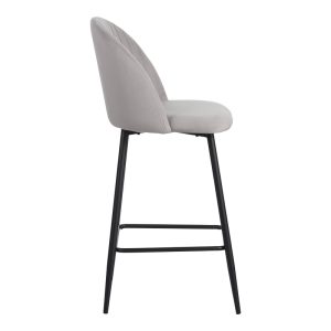 096 000049 3 Barow bar stool pakoworld velvet in light grey shade with black metal legs 53x46.5x96.5Indoor furniture > Bar stools