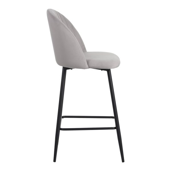 096 000049 3 Barow bar stool pakoworld velvet in light grey shade with black metal legs 53x46.5x96.5Indoor furniture > Bar stools