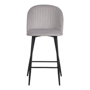 096 000049 4 Barow bar stool pakoworld velvet in light grey shade with black metal legs 53x46.5x96.5Indoor furniture > Bar stools