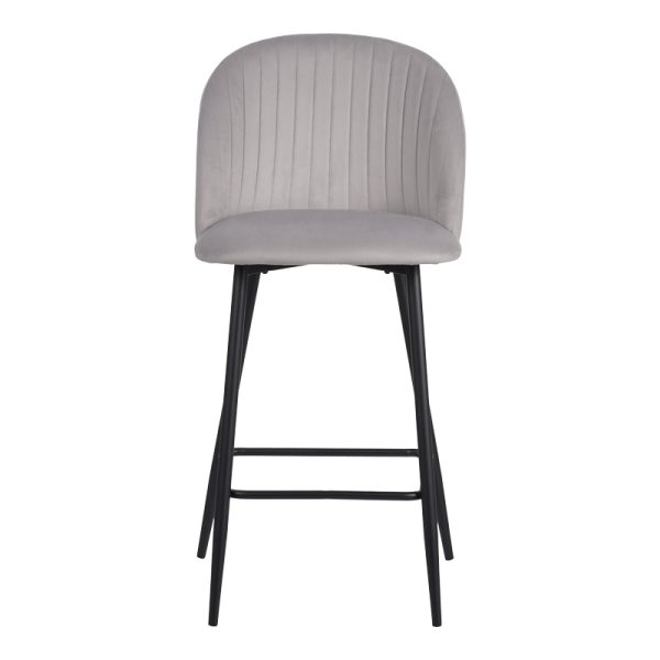 096 000049 4 Barow bar stool pakoworld velvet in light grey shade with black metal legs 53x46.5x96.5Indoor furniture > Bar stools