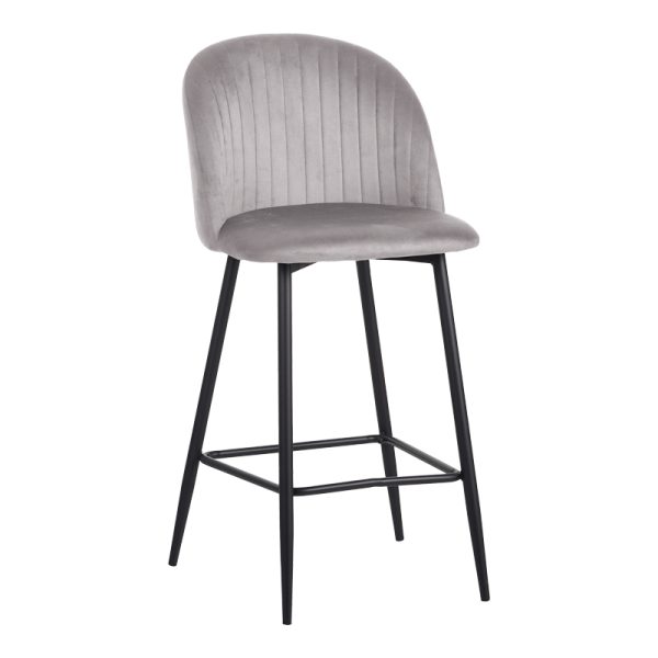 096 000049 Barow bar stool pakoworld velvet in light grey shade with black metal legs 53x46.5x96.5Indoor furniture > Bar stools