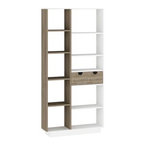 120 000485 Bookcase with drawers Dakin pakoworld in white-walnut shade 80x25x190cmIndoor furniture > Bookshelves