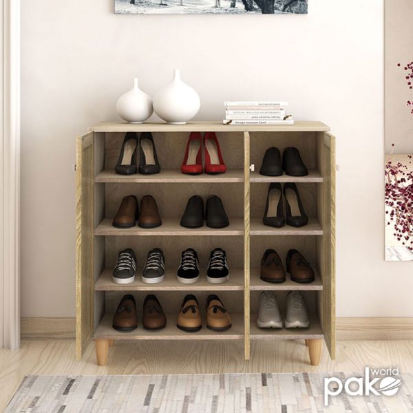 123 000031 2 Shoe cabinet SANTΟ pakoworld 16 pairs sonoma 89.5x34.5x91.5Indoor furniture > Shoe storage cabinet & cupboards