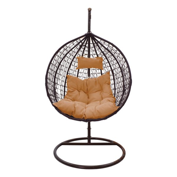 135 000023 2 Zafer pakoworld swing hanging metal-pp brown-cushion beige 106x103x200cmOutdoor furniture > Gardens swings