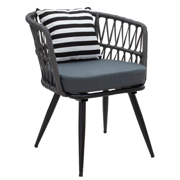 140 000044 Naoki pakoworld armchair metal black-pe gray-cushion black/whiteIndoor furniture > Armchairs