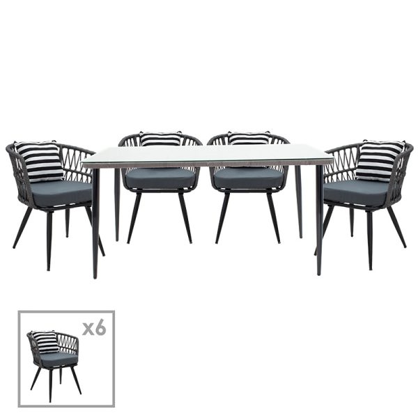 140 000048 Naoki dining set 7pcs pakoworld pe gray-metal blackOutdoor furniture > Garden food table