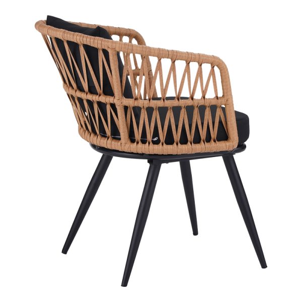 140 000060 2 Naoki Pakoworld Armchair pe rattan -metal in Natural Finish with Black Legs/Cushion 62x60x80cmOutdoor furniture > Garden armchairs