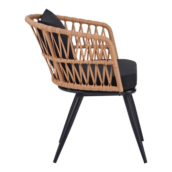 140 000060 3 Naoki Pakoworld Armchair pe rattan -metal in Natural Finish with Black Legs/Cushion 62x60x80cmOutdoor furniture > Garden armchairs